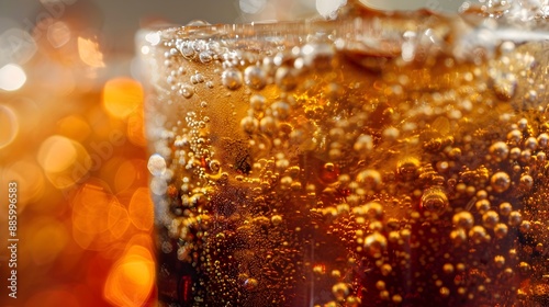 Closeup of Fizzy Cola Beverage in Glass with Ample Copyspace