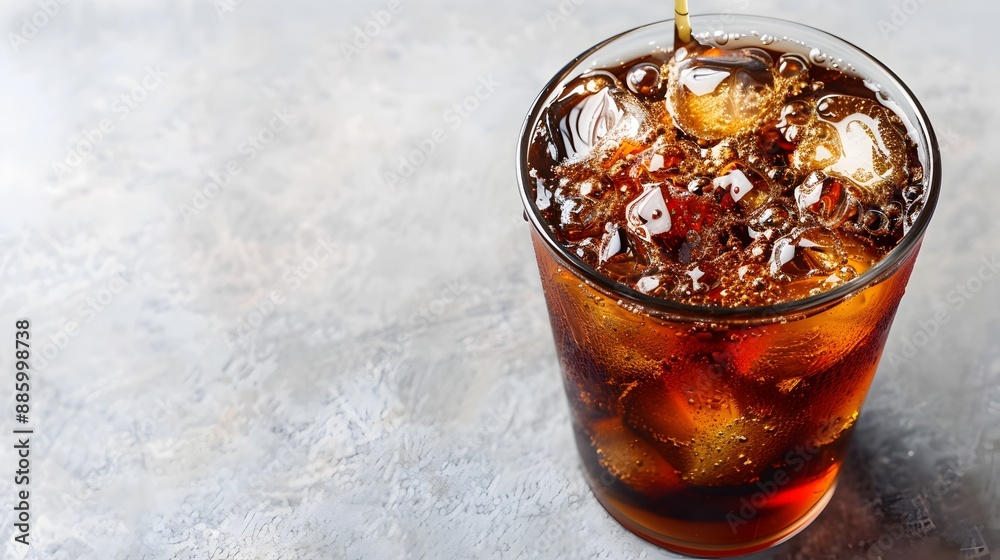 Refreshing Cola Beverage Poured Over Ice in a Transparent Glass Refreshing Cola Beverage Poured Over Ice in a Transparent Glass