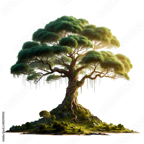 Beautiful canopy of large trees on a white background.