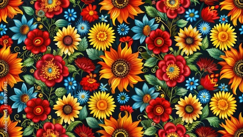 Seamless pattern with vibrant and colorful flowers on a beautiful background, floral, seamless, pattern, background, colorful