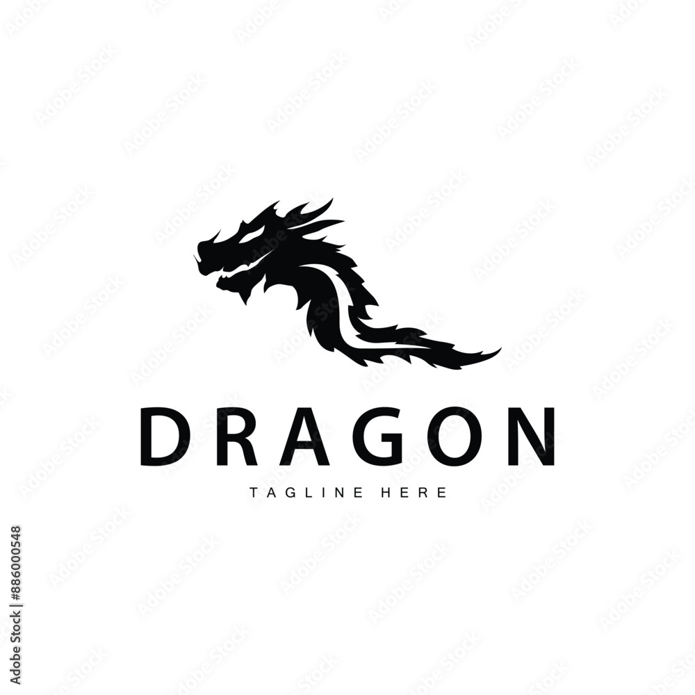 Black silhouette design simple dragon logo animal legend template illustration Black silhouette design simple dragon logo animal legend template illustration