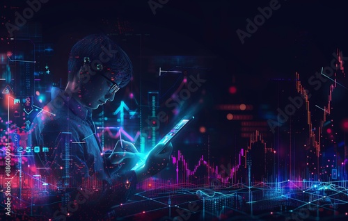 business trading graph investment growth low poly futuristic technology background 