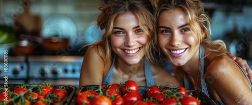 Two friends taking a selfie during a cooking class experience, Image Background photo