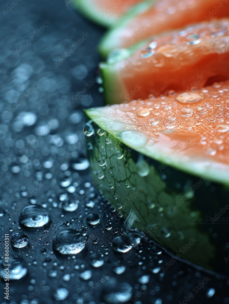 Vibrant Watermelon Slices with Fresh Water Drops in Dynamic Motion, Captured in High Detail Against a Dark Background Vibrant Watermelon Slices with Fresh Water Drops in Dynamic Motion, Captured in High Detail Against a Dark Background