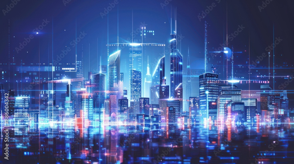 Futuristic Cityscape with Neon Lights and Digital Effects Futuristic Cityscape with Neon Lights and Digital Effects