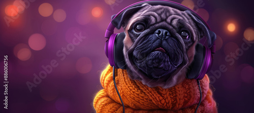 Smiling Pug on Purple Background