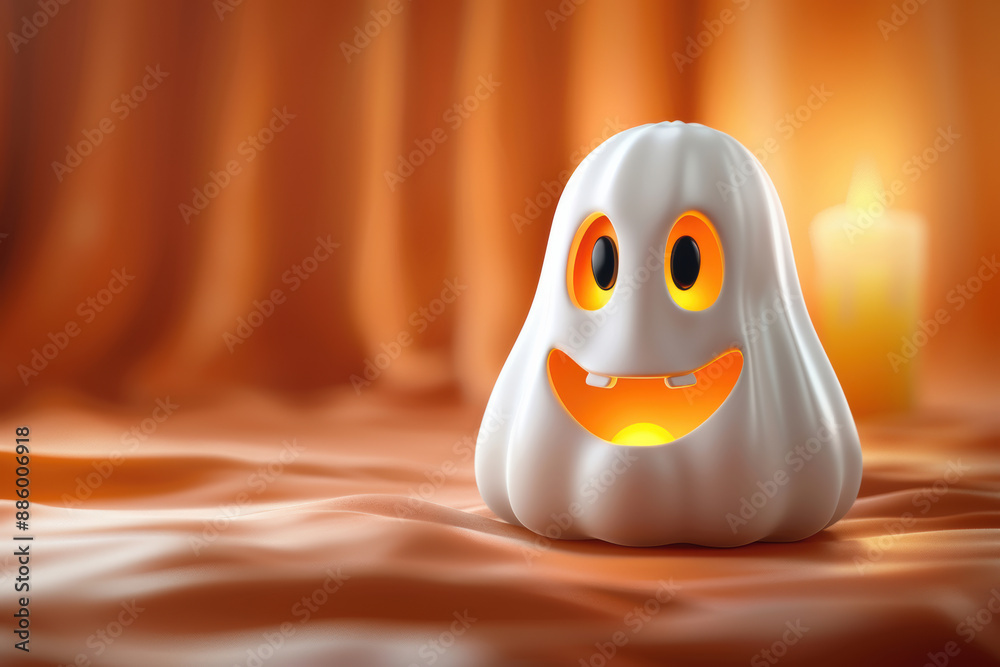 Cute Little Ghost Figurine on Pink Background Cute Little Ghost Figurine on Pink Background
