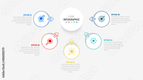 Five Step Infographic design element template for presentation. info graphic illustration. process diagram and presentations step,  banner, flow chart, 5 option template.