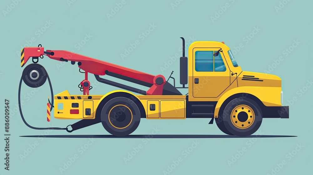 Naklejka premium Tow truck flat design side view roadside assistance theme cartoon drawing Split-complementary color scheme