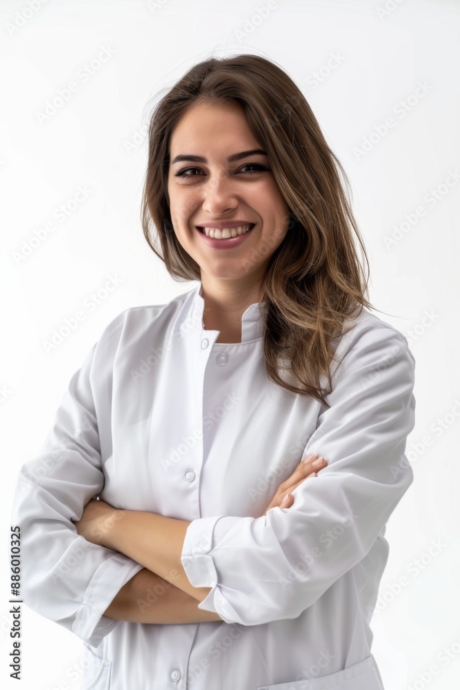 beautiful woman happy face smiling with crossed arms looking at the camera, medical doctor clothes Soft beautiful woman happy face smiling with crossed arms looking at the camera, medical doctor clothes Soft