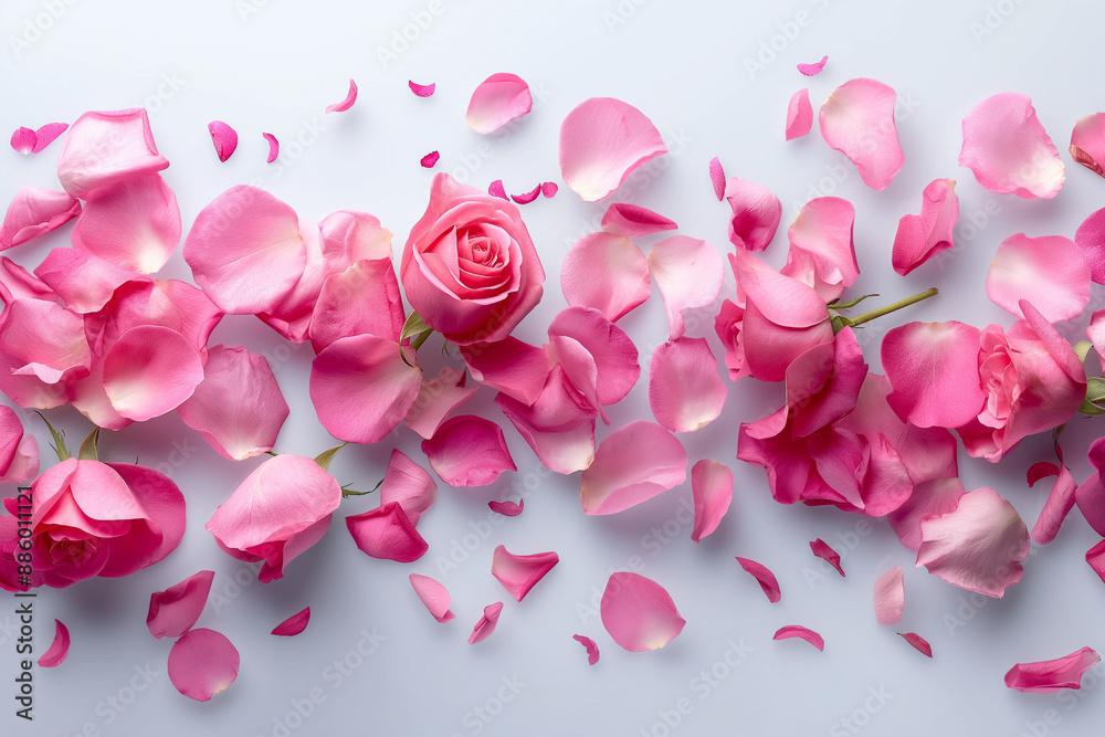 Pink rose petals flying , isolated on background Pink rose petals flying , isolated on background