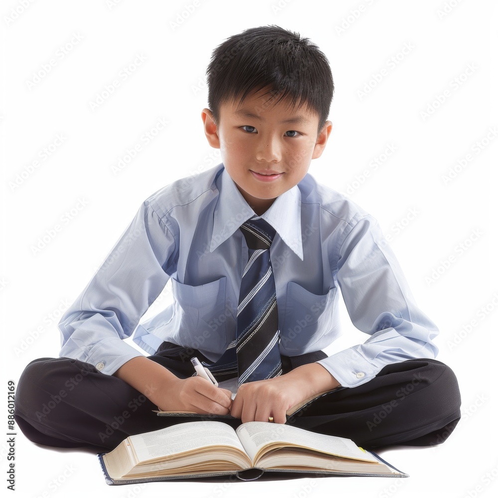 asian secondary school kid study white background asian secondary school kid study white background