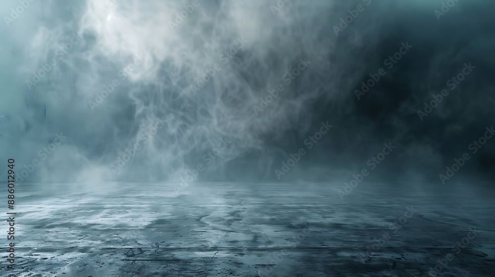 Texture of dark concrete floor with mist or fog creating a moody atmosphere, abstract, design, background Texture of dark concrete floor with mist or fog creating a moody atmosphere, abstract, design, background