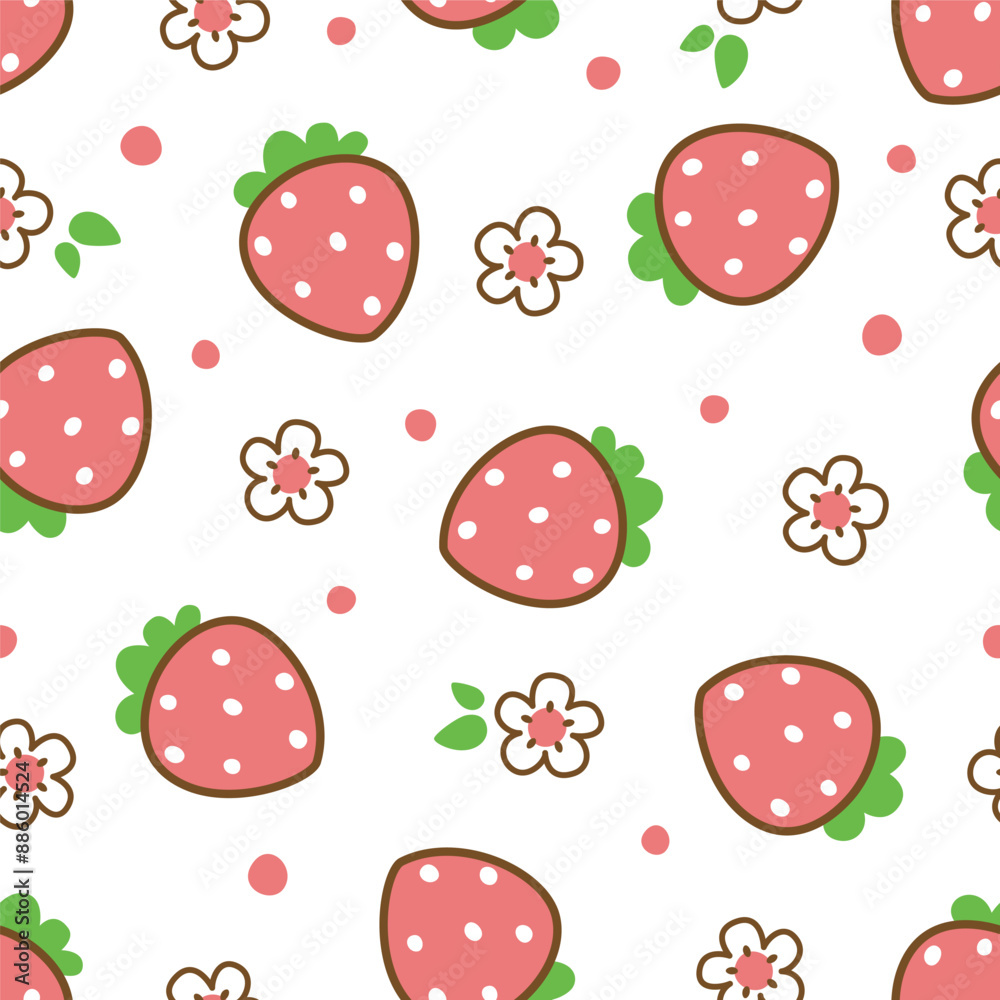 Strawberry and flower seamless pattern design for background, wallpaper, textile design, fabric, card , wrapping paper , notebook, diary cover, blanket, blanket for kids, decorative and etc.