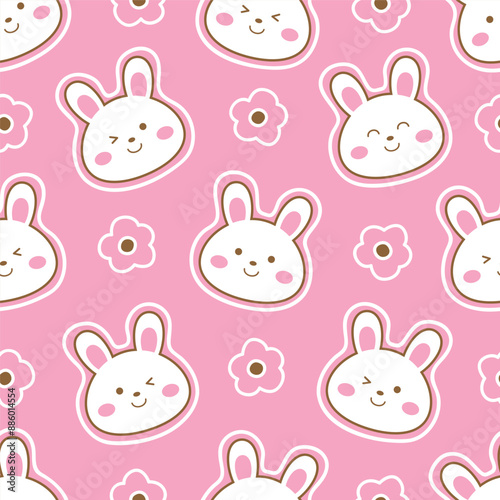 Rabbit and flower seamless pattern design for background, wallpaper, textile design, fabric, card , wrapping paper , notebook, diary cover, blanket, blanket for kids, decorative and etc.