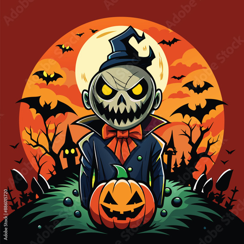 Halloween background with ghost illustration. photo