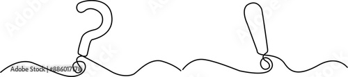One continuous line question mark and exclamation mark doodle illustration vector
