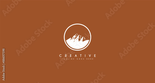 Landscape Mountain peak summit logo design vector illustration.