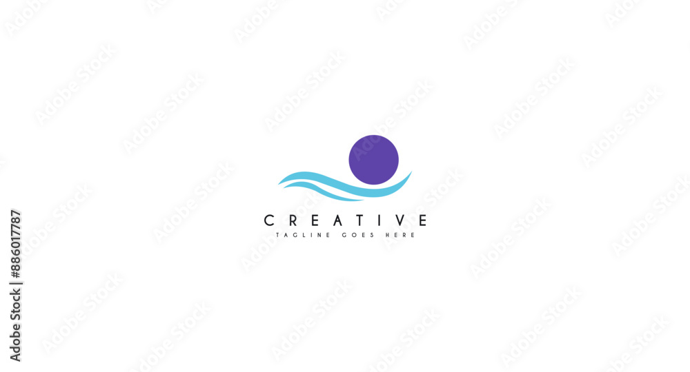 Wave with sun logo design vector illustration. Wave with sun logo design vector illustration.
