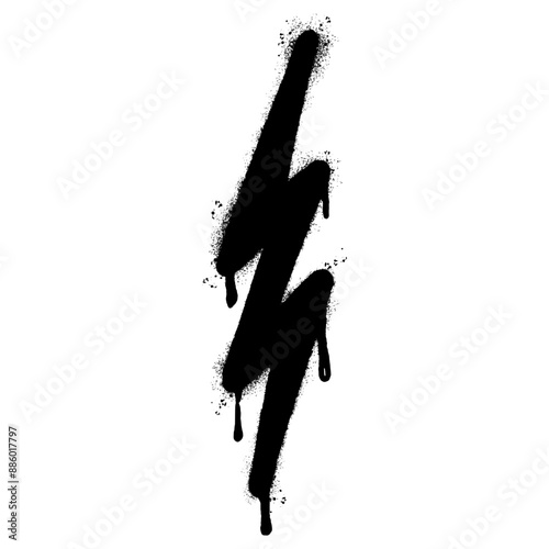 Spray Painted Graffiti electric lightning bolt symbol Sprayed isolated with a white background. graffiti electric lightning bolt icon   with over spray in black over white. Vector illustration.