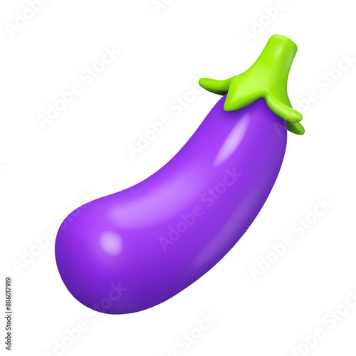 Eggplant emoji vector 3d icon. Cartoon aubergine emoticon isolated on white background. Social media illustration