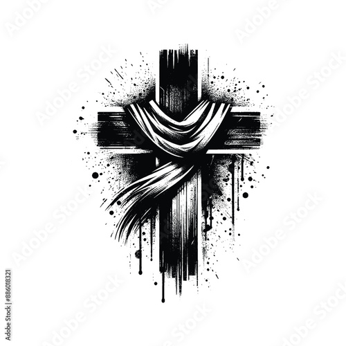 cross with scarf in graffiti stencil with simple paint dripping