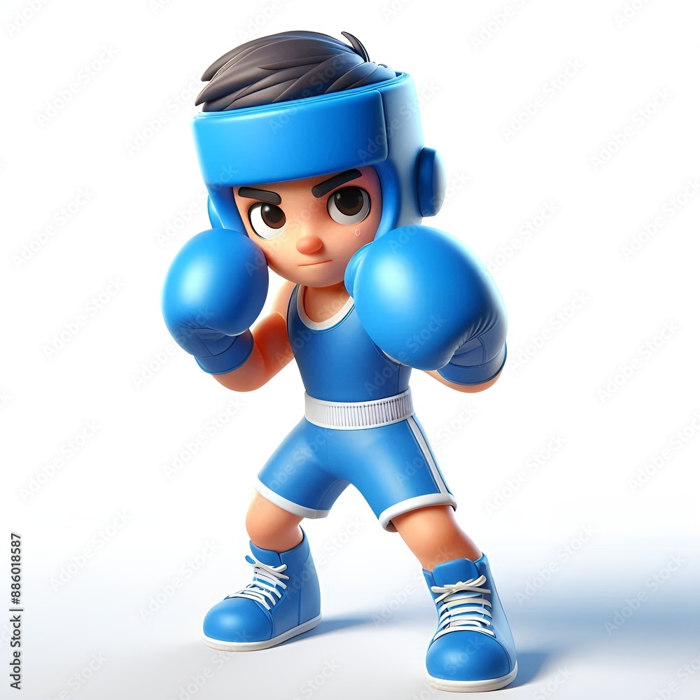 3D cartoon character, boxer, wearing a red shirt. Standing ready to punch 3D cartoon character, boxer, wearing a red shirt. Standing ready to punch