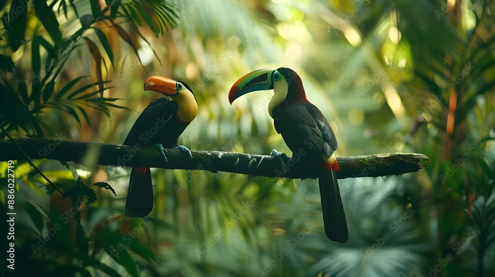 Obraz premium Toucan sitting on a branch in the forest