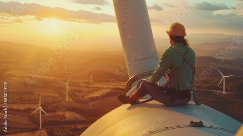 worker on top of wind turbine