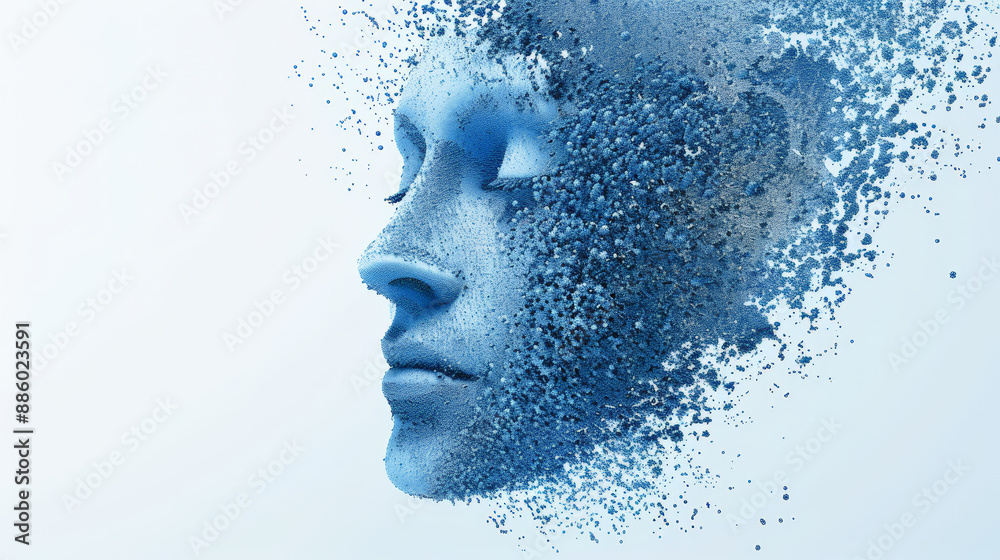 Abstract Blue Dot Particle Face Design. Generative AI Abstract Blue Dot Particle Face Design. Generative AI