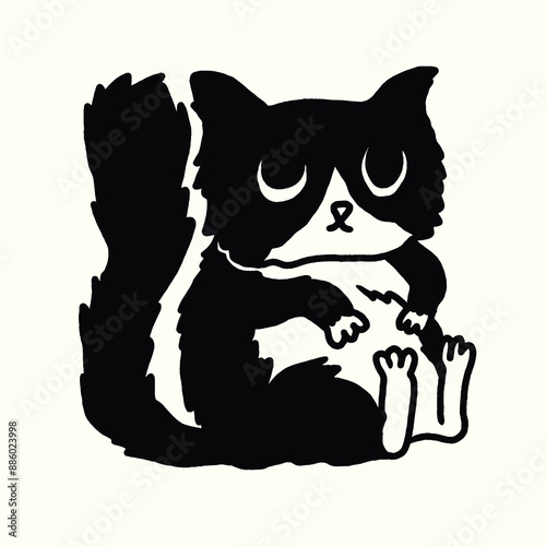 vector black cat doodle cartoon style
