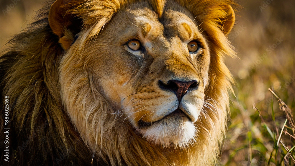 Naklejka premium Fake Lion CGI Strong Beautiful Big cat Fur