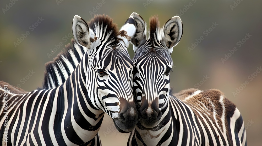Fototapeta premium Two plains zebras (Equus burchelli) in natural habitat