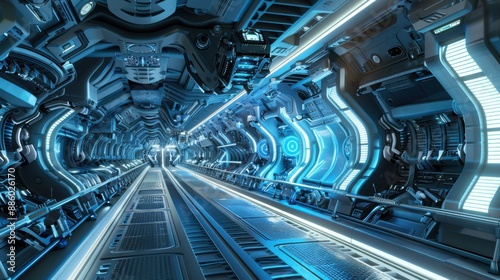 Futuristic Spaceship Interior with High-Tech Design, Realistic Visualization of Sci-Fi Environment