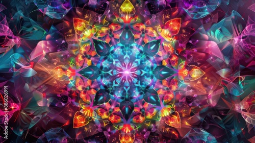 Geometric Hypnotic Dreamscape - Abstract digital art with psychedelic colors in high resolution setting a mesmerizing scene.