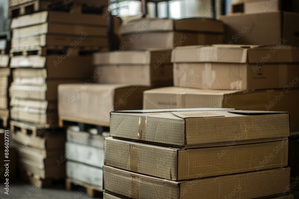 Cardboard boxes stacked on top of each other in a warehouse Cardboard boxes stacked on top of each other in a warehouse