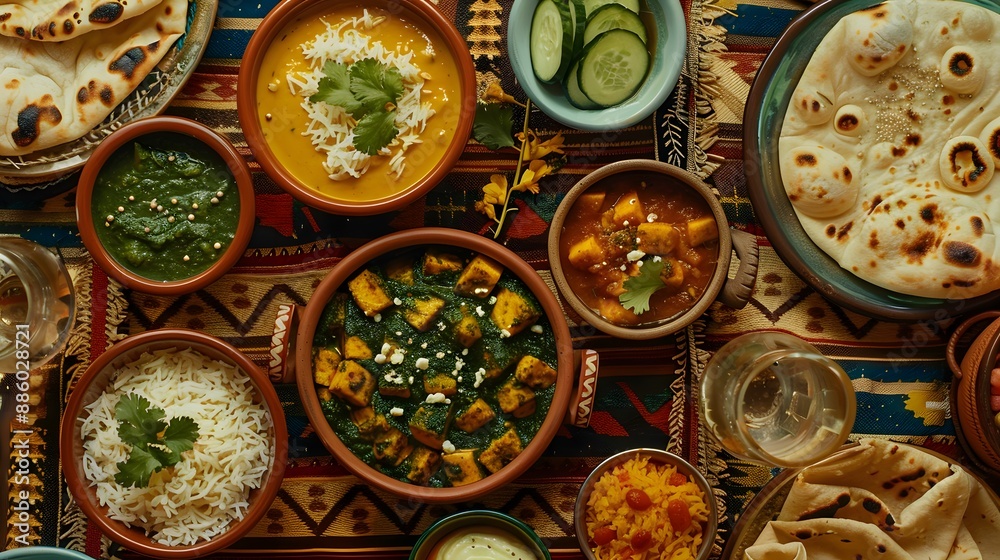 Fototapeta premium Indian food. Traditional meal dishes with spice and vegetable.