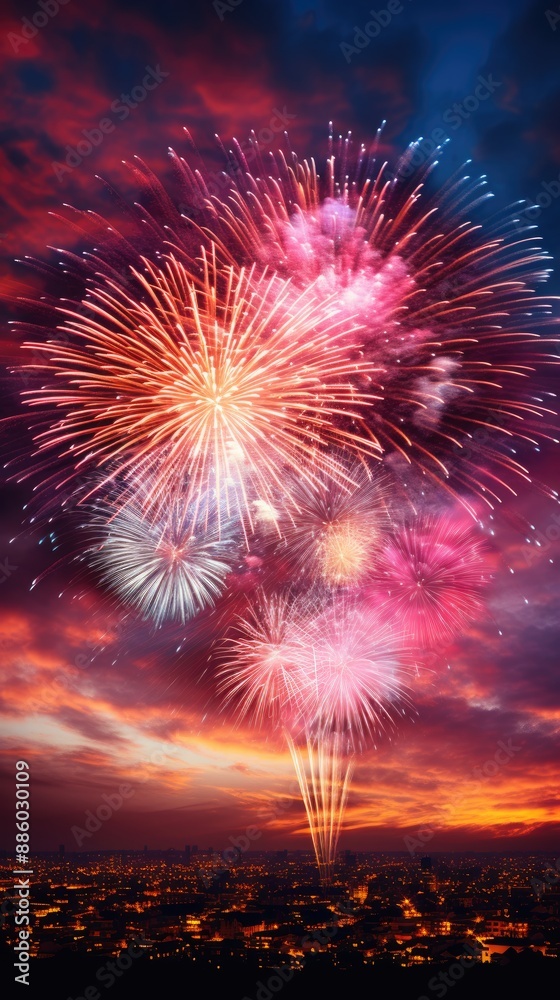 fireworks are being released from a street with a tree in the background. fireworks are being released from a street with a tree in the background.