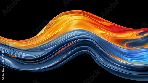 Dynamic Flow of Orange and Blue Liquid Waves..