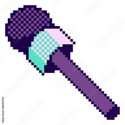 Round Headed Microphone, Pixel Art Icon, Isolated