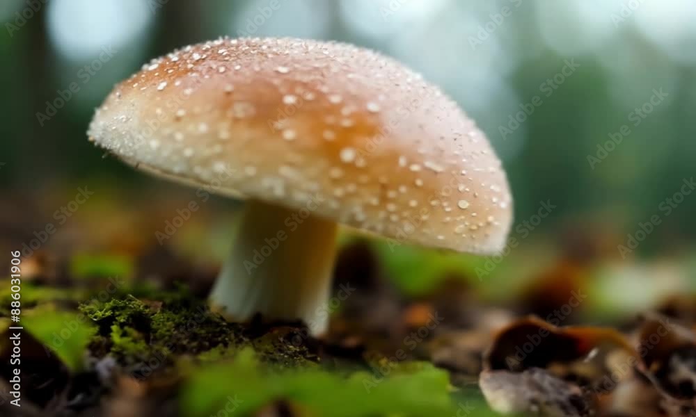 Macro close-up shot: A sprouting mushroom pushing through the forest floor, with its cap slowly unfolding in 4k Video Macro close-up shot: A sprouting mushroom pushing through the forest floor, with its cap slowly unfolding in 4k Video