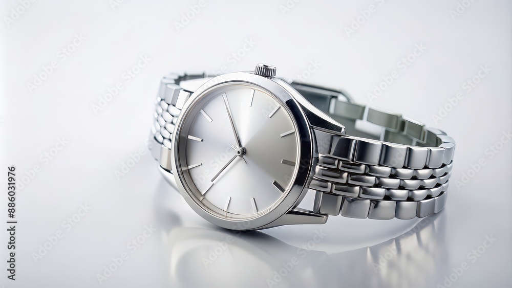 Sleek silver wristwatch on a white background, timepiece, accessory, luxury, fashion, wrist, style, elegant, design, metal Sleek silver wristwatch on a white background, timepiece, accessory, luxury, fashion, wrist, style, elegant, design, metal