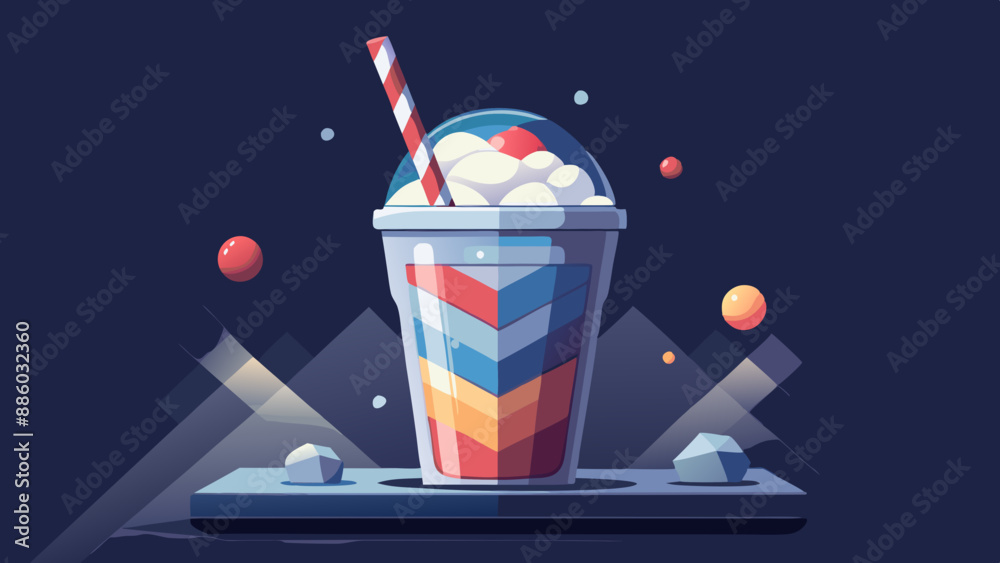 Dibujo vectorial brillante: una bebida refrescante con hielo.Arte vectorial: una bebida refrescante con hielo.Bebida colorida con hielo: ilustración vectorial.Ilustración vectorial de una bebida refre