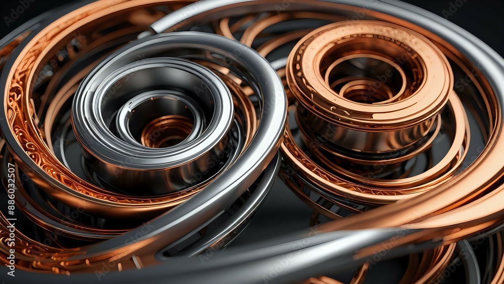 Abstract metallic rings in silver and copper colors. Abstract metallic rings in silver and copper colors.
