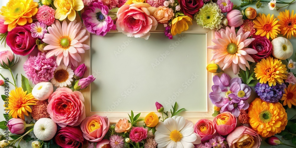 Beautiful flower photo frame perfect for spring decor, featuring vibrant blooms and delicate petals, flowers, photo frame Beautiful flower photo frame perfect for spring decor, featuring vibrant blooms and delicate petals, flowers, photo frame