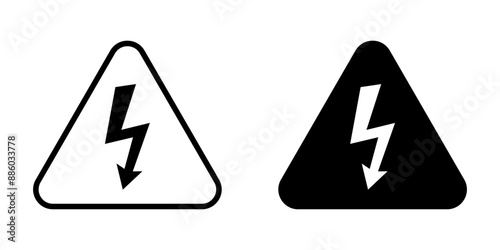 High voltage icon. Warning electricity symbol. Alert, hazard and danger, caution electrical icon. Triangle with lightning sign.