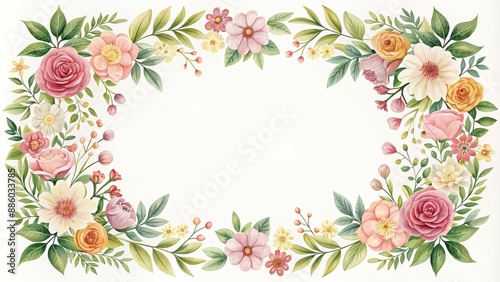 of delicate floral divider frame with flowers and leaves , floral, flowers, nature, botanical, divider, frame,design