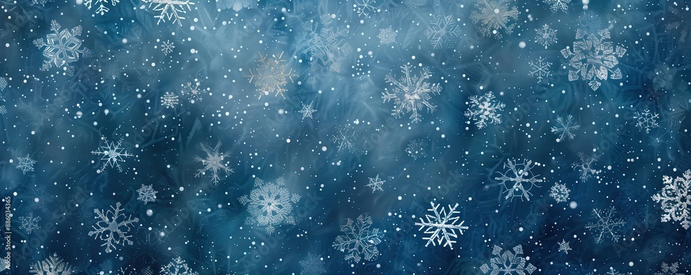 Obraz premium Snowflakes abstract pattern, minimalist, background style, banner style, Christmas, winter, blue background, New Year