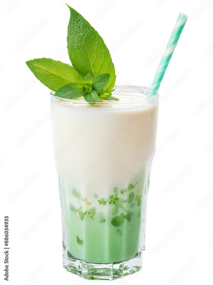 Thai Cha Yen in tall glass garnished with splash of milk and sprig of green Thai Cha Yen in tall glass garnished with splash of milk and sprig of green