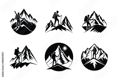 silhouettes of snow-capped mountain peaks, Silhouette vector 